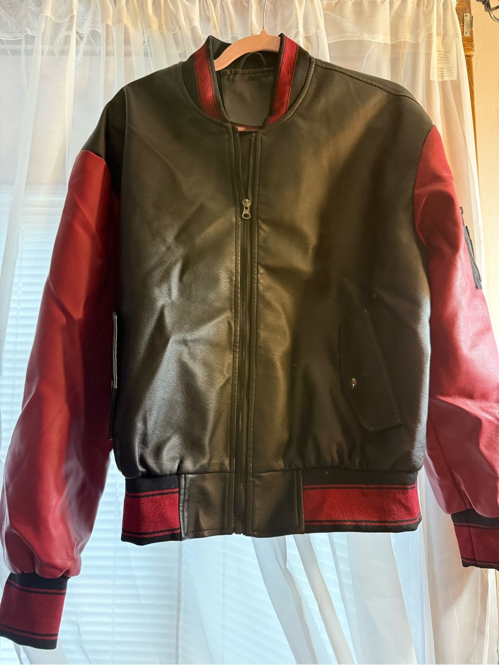 Black and Red Bomber Jacket - Leather Varsity Style